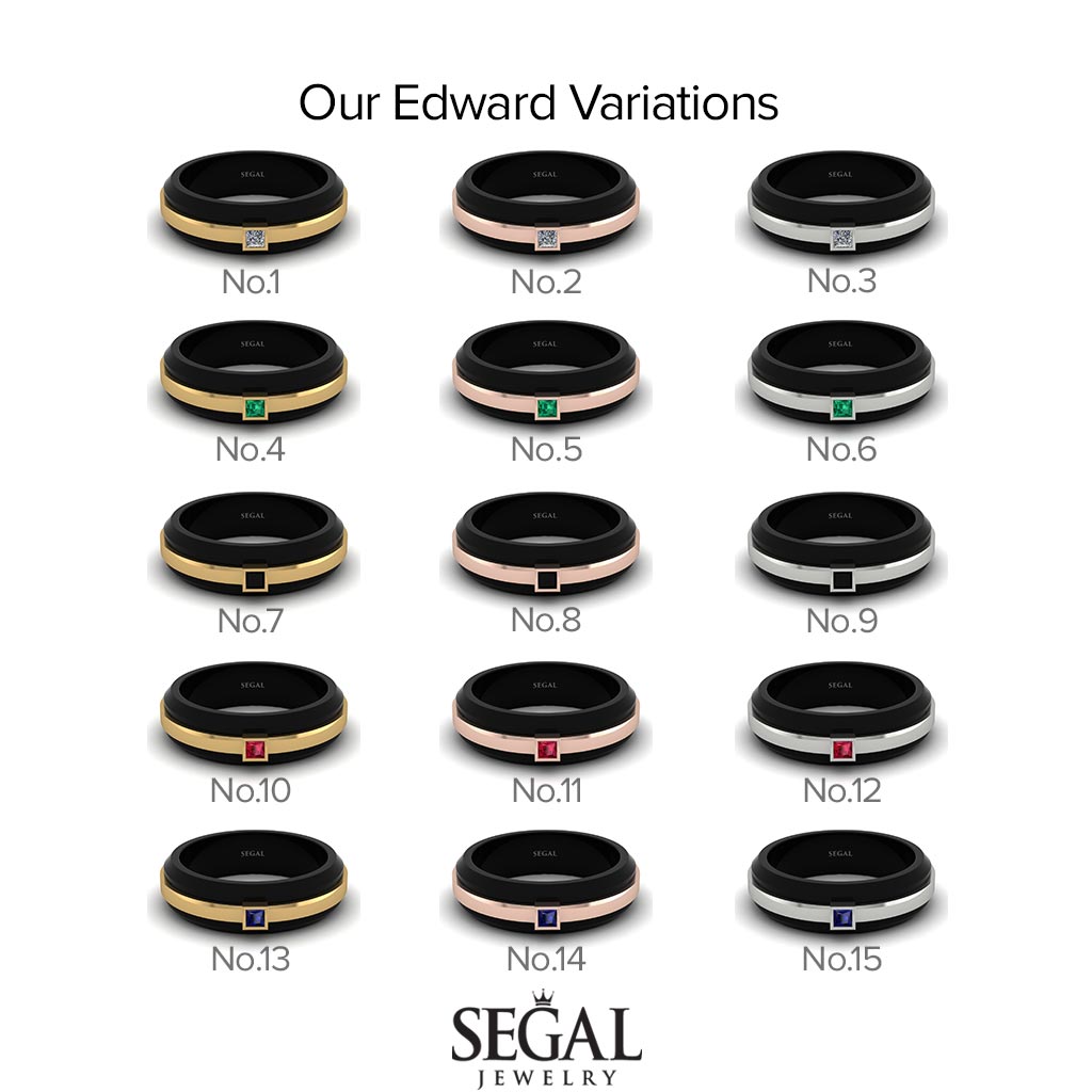 Men's Emerald Black Wedding Band - Edward No. 4